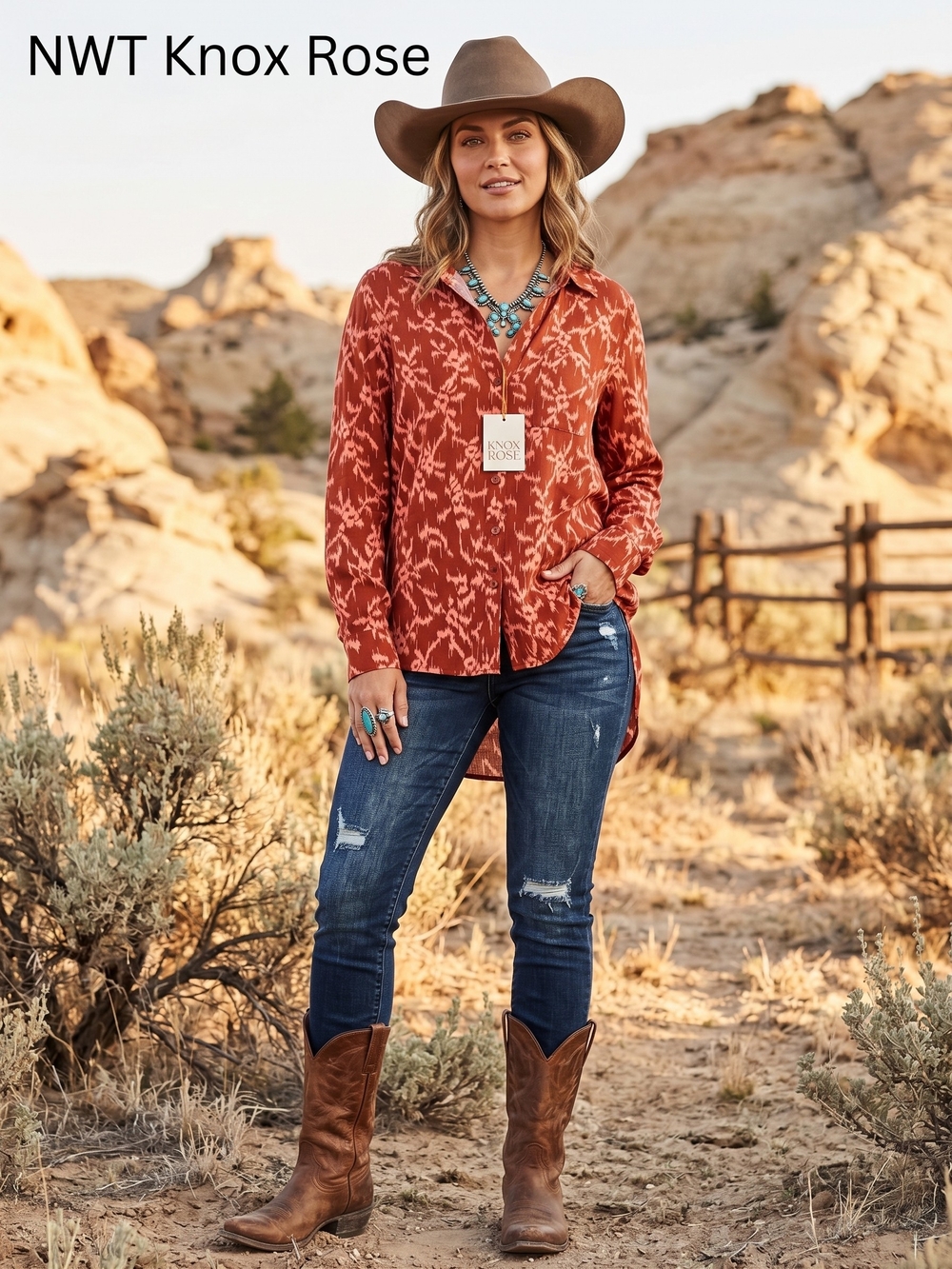 Knox Rose Rust Printed Button-Up Shirt